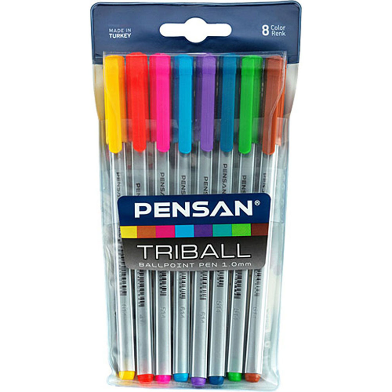 Pensan Triball Tükenmez Kalem,Renkli 8'li Stand,Tükenmez Kalem Seti,Pensan Triball Kalem,Renkli Kalem Standı,8'li Kalem Seti