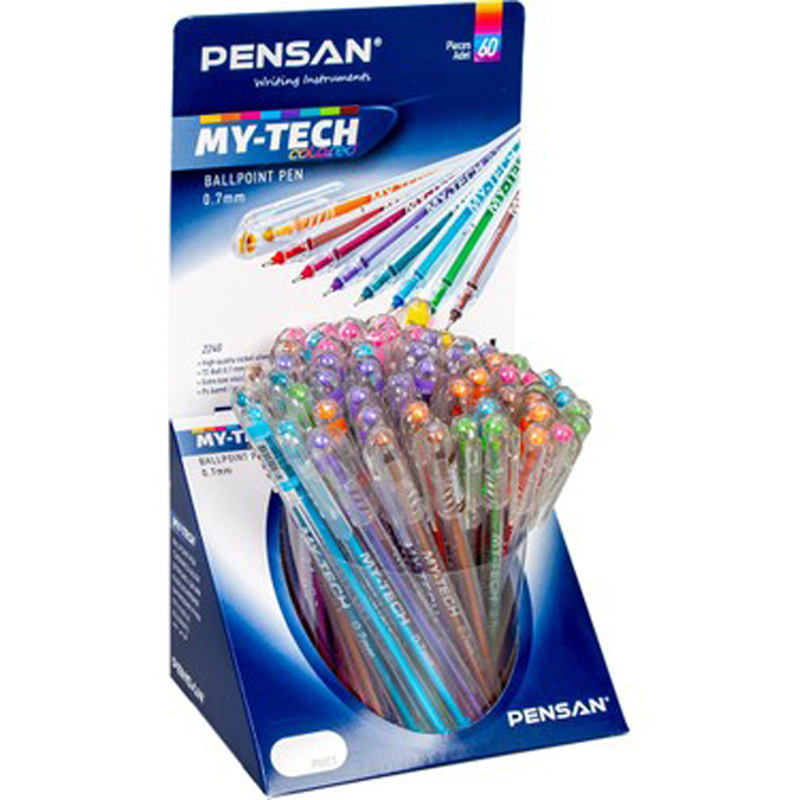 Pensan My-Tech,Tükenmez Kalem,8 Renk,60'lı Stand,Kalem Seti,Renkli Kalem,Ofis Kırtasiye,Kalem Standı,Çok Renkli Kalem,Yazma Aracı